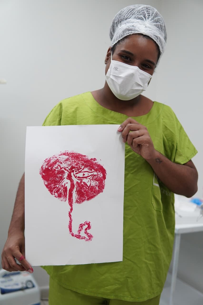 Arte da placenta em vermelho
